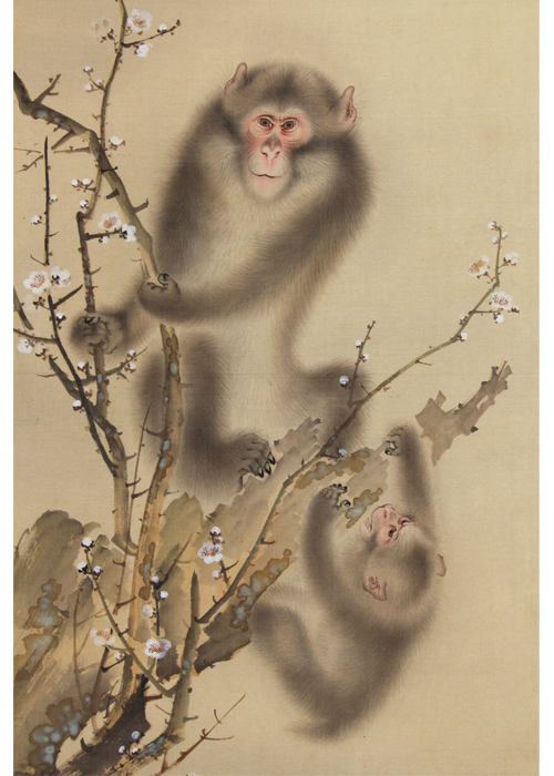 掛け軸 猿之図 森祖仙 江戸時代 絵師 - 美術品