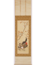 [:ja]蠣崎波響　桜花双鶏図[:en]Kakizaki Hakyo /  Cherry blossom and two chickens[:]