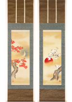 [:ja]土佐光清　旭日桜 月下紅葉 双幅[:en]Tosa Mitsukiyo / Two hanging scrolls of Cherry blossoms and the rising sun, Japanese maple and the moon[:]
