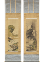 [:ja]谷文晁　林和靖 赤壁図 双幅[:en]Tani Buncho / Two Hanging scrolls of Lin Nasei and Red Cliffs[:]