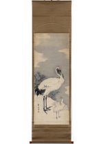 [:ja]広渡巌斐　松に母子鶴図[:en]Hirowatari Ganpi / Mother and child cranes with pine trees[:]