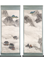 [:ja]濱谷白雨　閑雲 帰旅 双幅[:en]Hamaya Hakuu / Two hanging scrolls of Flowing clouds, Return from a trip[:]