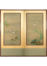 [:ja]池上秀畝　香魚・年魚 薄絹中屏風 二曲一双[:en]Ikegami Shuho / A pair of bi-fold folding screens of sweetfish[:]