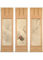 [:ja]渡辺省亭　桜・紅葉・雪景 三幅対[:en]Watanabe Seitei / 3 Hanging scrolls of Cherry Blossoms, Autumn Leaves, and a Scene of Snow[:]