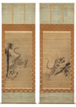 [:ja]狩野探幽　竹林双虎図 双幅[:en]Kano Tan’yu / Two hanging scrolls of Two Tigers in a Bamboo Grove[:]