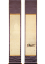 [:ja]木島桜谷　寒月雙鳬図 双幅[:en]Konoshima Okoku / Two hanging scrolls of the cold moon and two mallards[:]