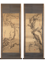 [:ja]鶴亭画 龍公美賛　風竹闇夜梅図 双幅[:en]Painted by Kakutei, inscription by Tatsu no Kimiyoshi / Two hanging scrolls of Bamboo in the wind, Plum blossoms in the dark night[:]